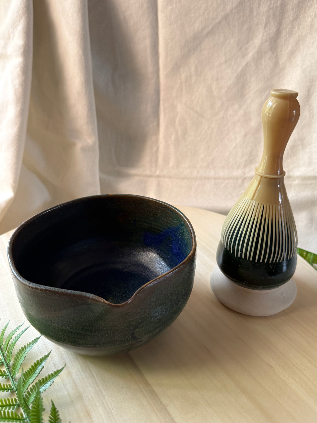Twilight Fern Matcha Bowl + whisk holder