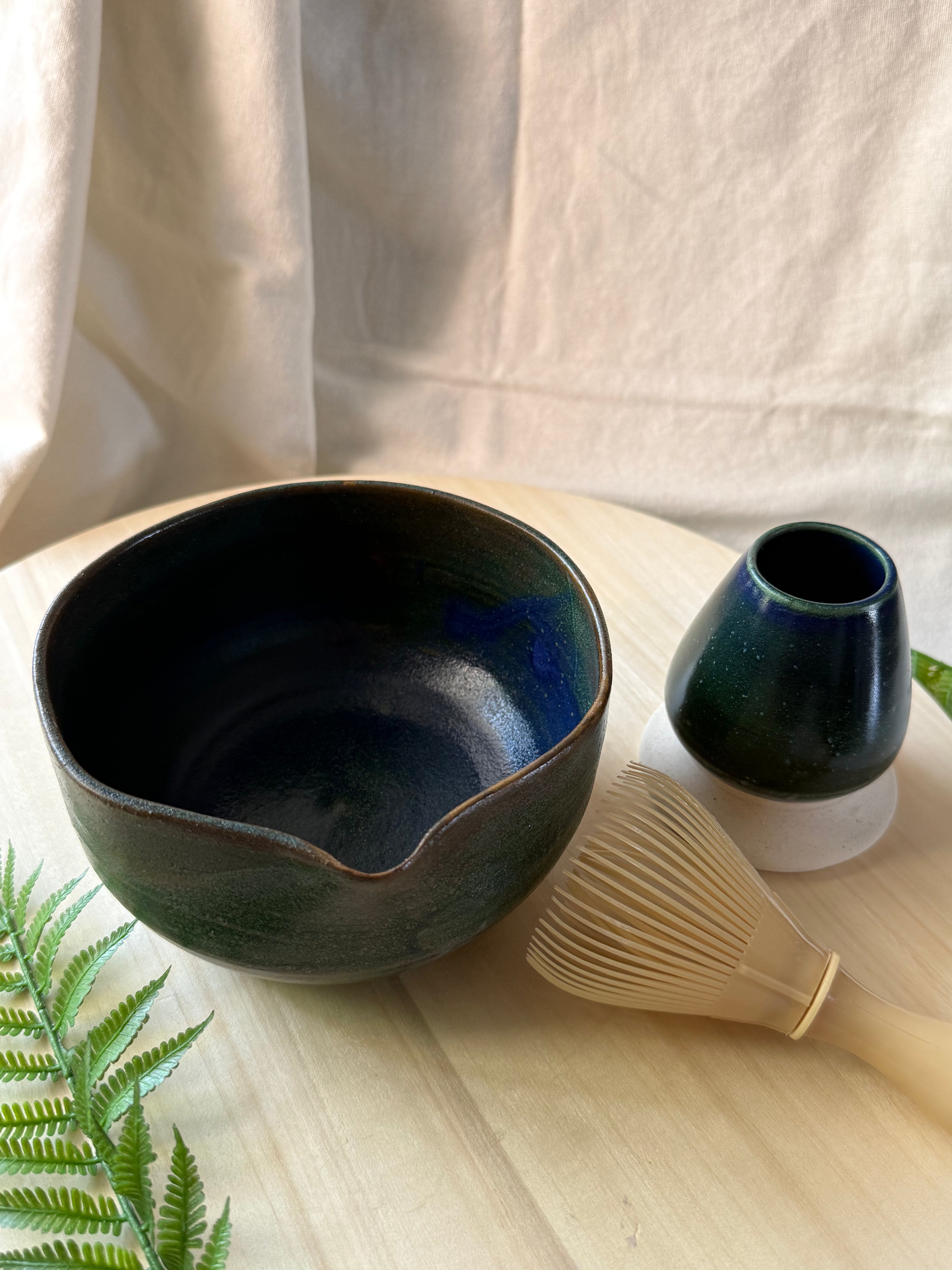 Twilight Fern Matcha Bowl + whisk holder