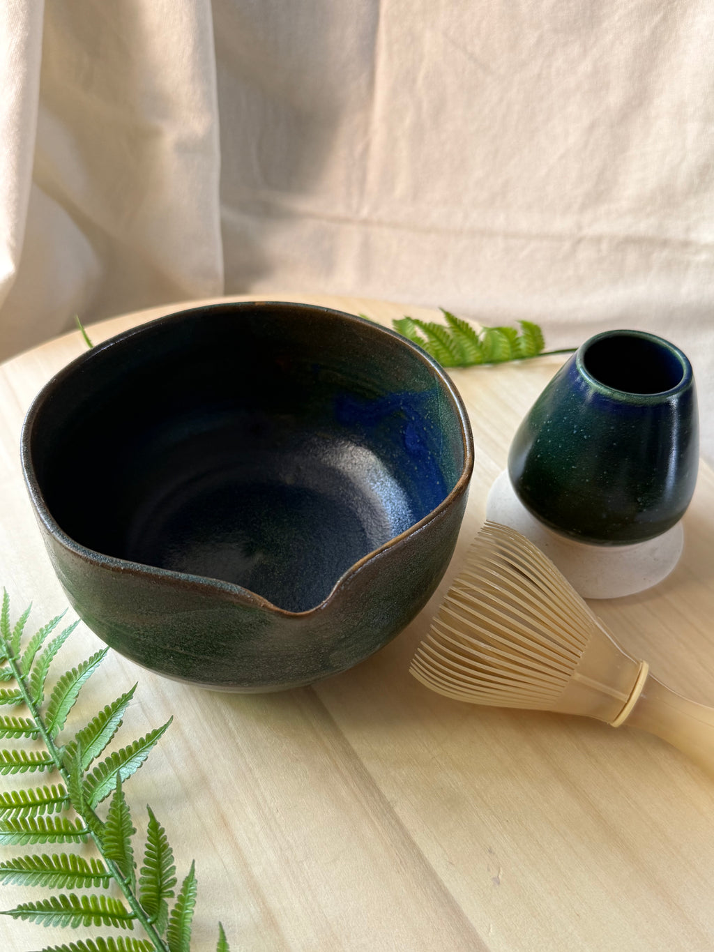 Twilight Fern Matcha Bowl + whisk holder