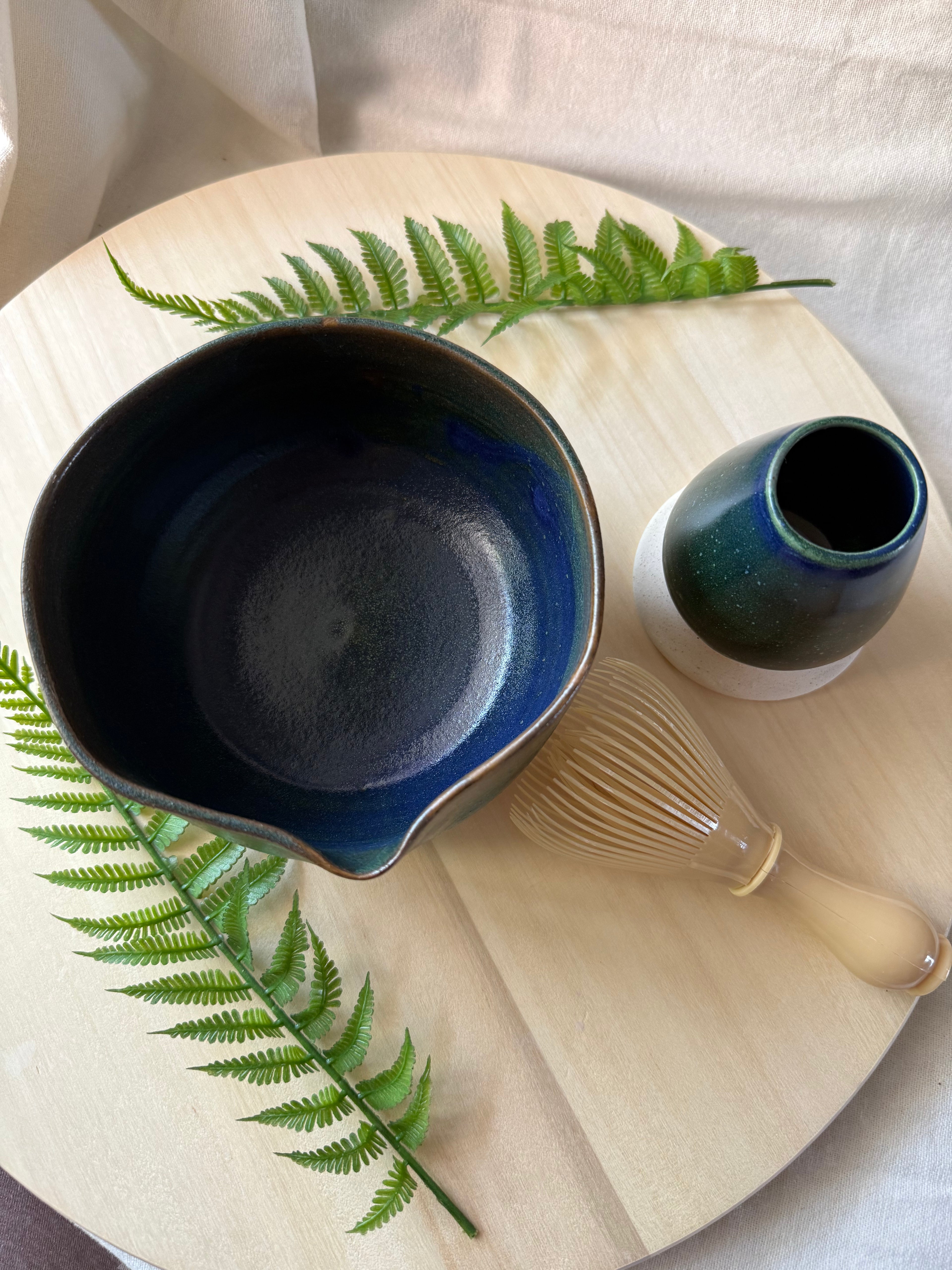 Twilight Fern Matcha Bowl + whisk holder
