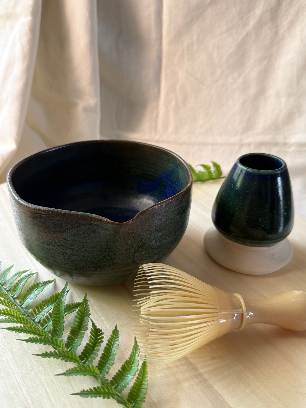 Twilight Fern Matcha Bowl + whisk holder