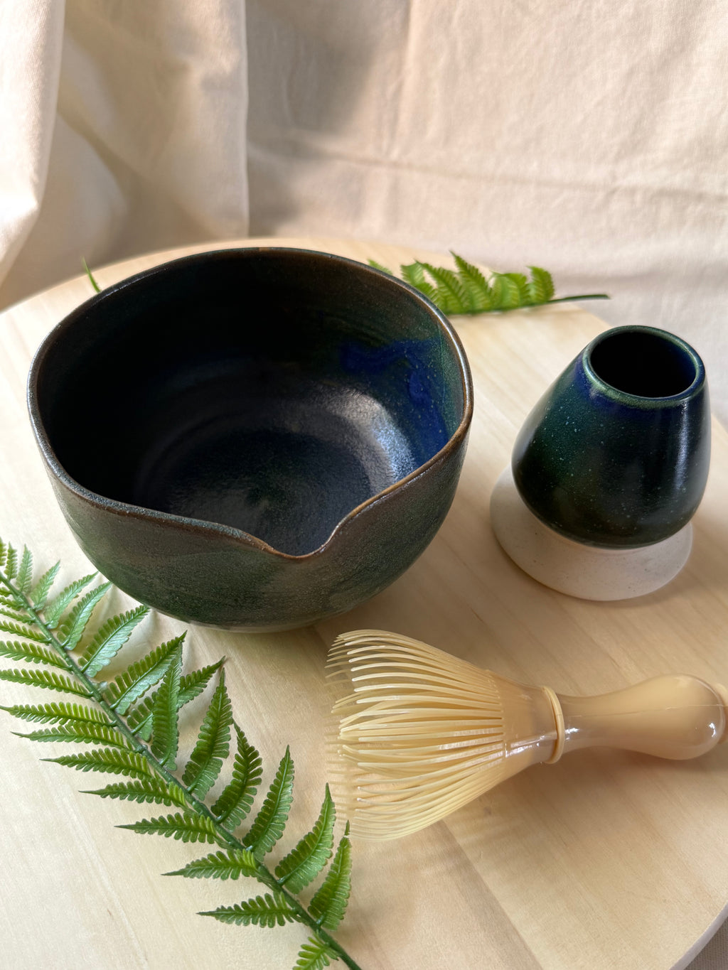 Twilight Fern Matcha Bowl + whisk holder