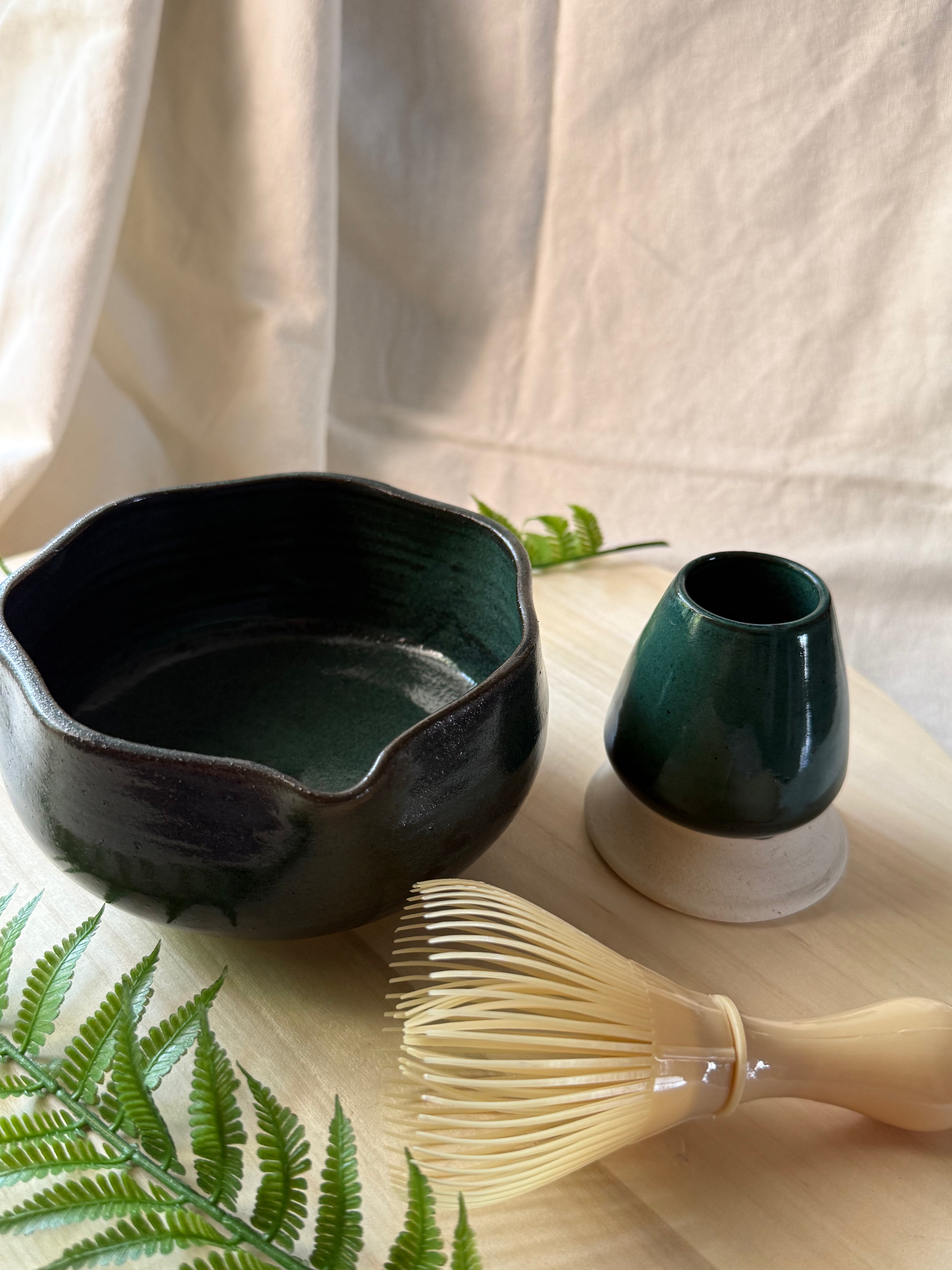 Woodland Matcha Bowl + Whisk holder set