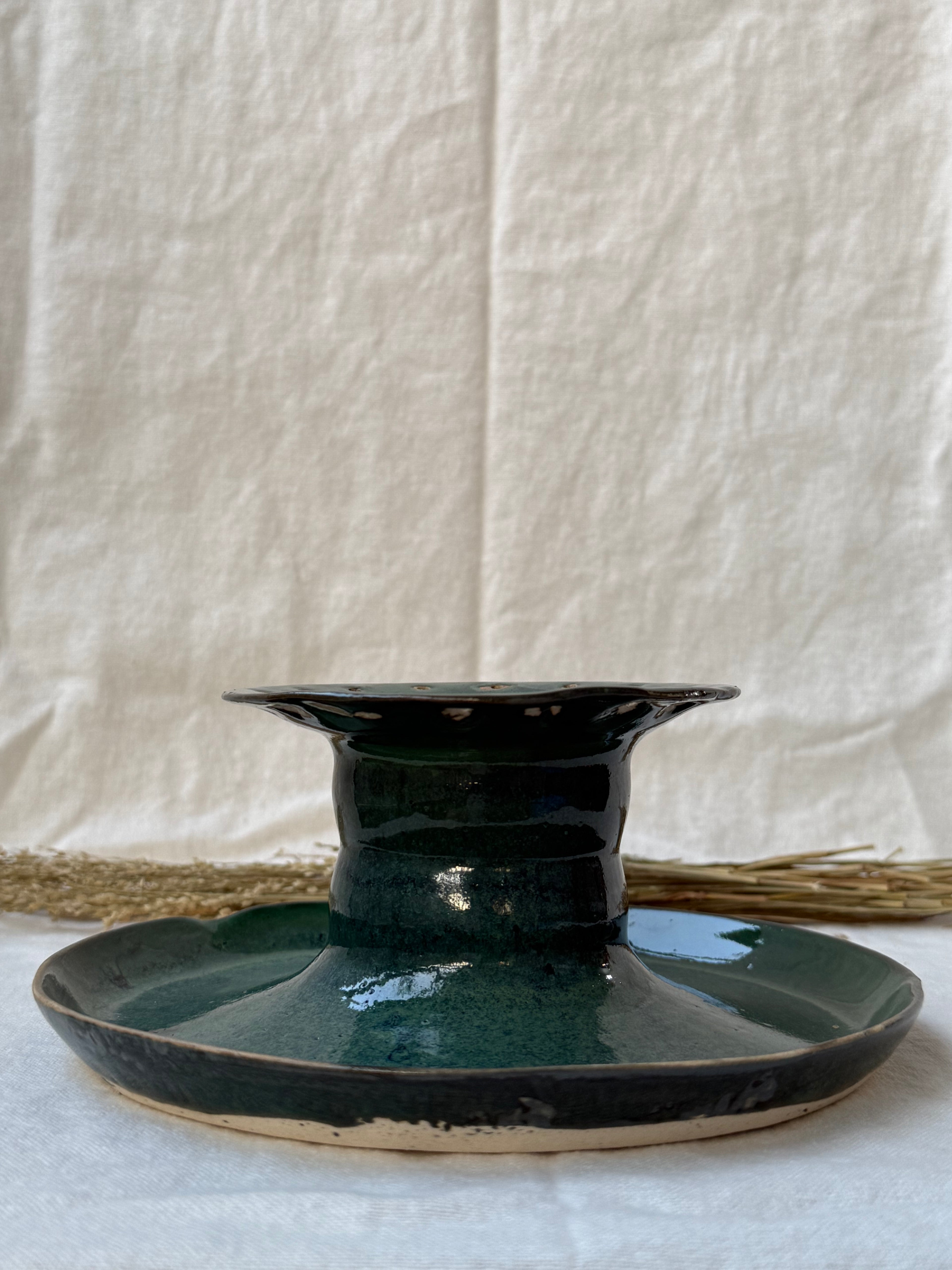 Blue-Green Glazed Ceramic Trinket Dish
