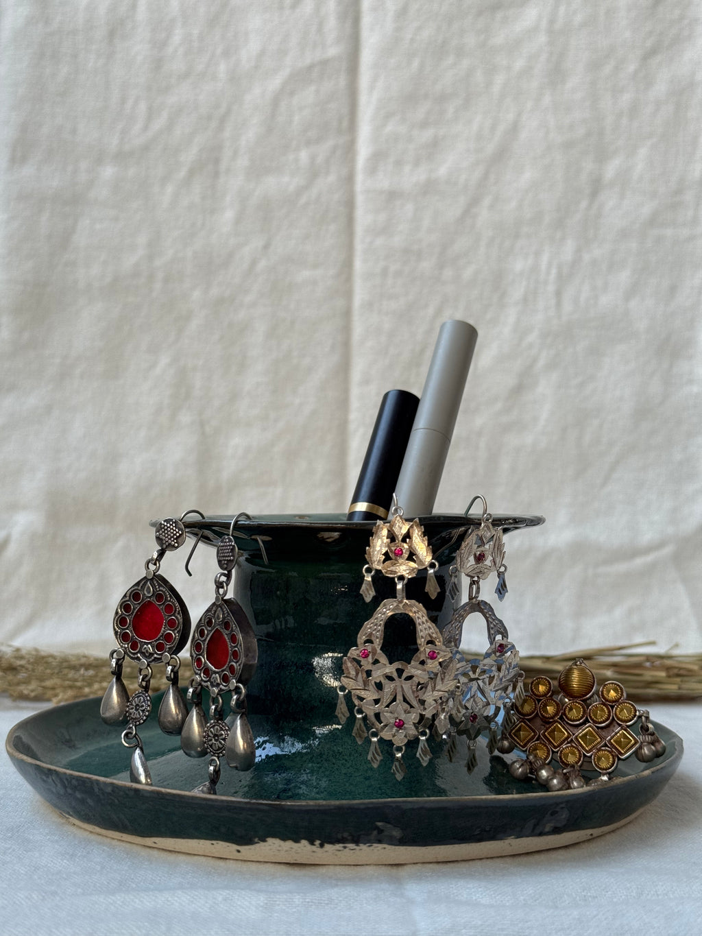 Blue-Green Glazed Ceramic Trinket Dish