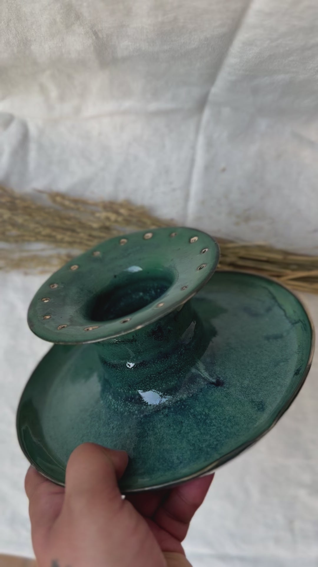 Blue-Green Glazed Ceramic Trinket Dish